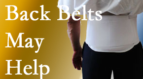 Concord, NC back pain sufferers wearing back support belts are supported and reminded to move carefully while healing.