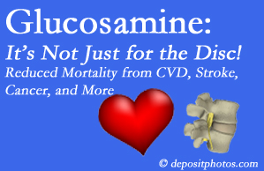 Concord, NC health benefits from glucosamine utilization include reduced overall early mortality and mortality from cardiovascular issues.